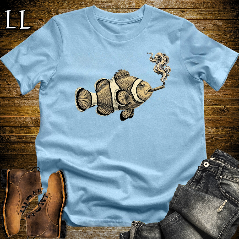 Vintage Cigar Clownfish Softstyle T Shirt Light Blue | Funny Fish Cigar Tee