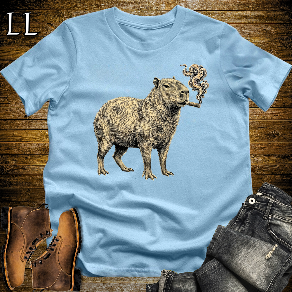 Vintage Cigar Capybara Softstyle T Shirt Light Blue | Vintage Cigar Lover Tee