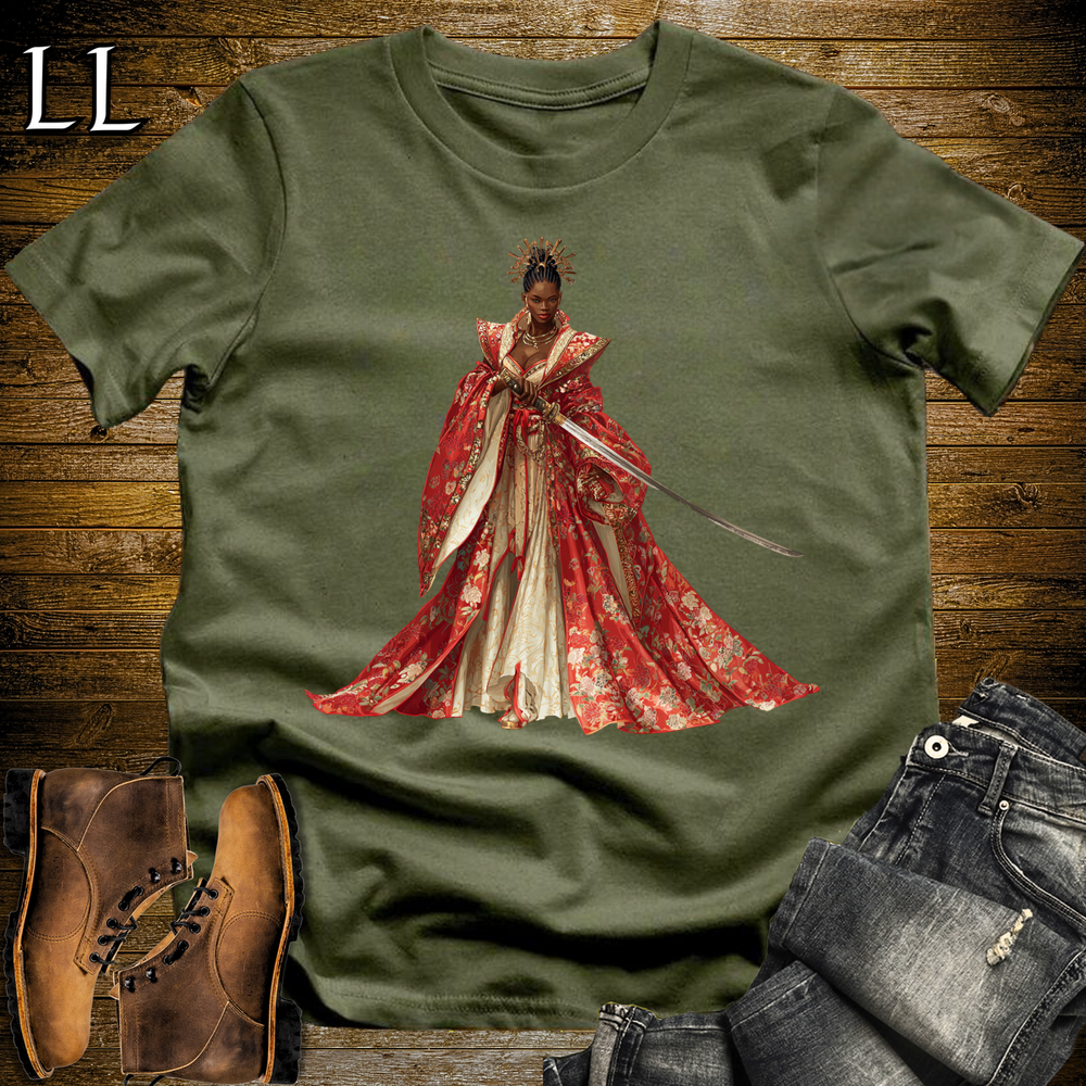 African Red Blossom Samurai Queen - Military Green