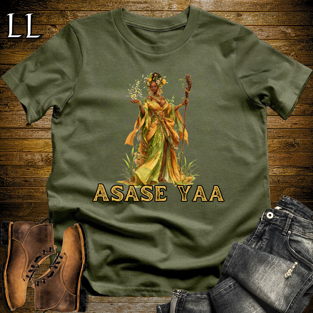 Asase Yaa African Goddess Softstyle Tee Military Green | Akan Earth Goddess Tee