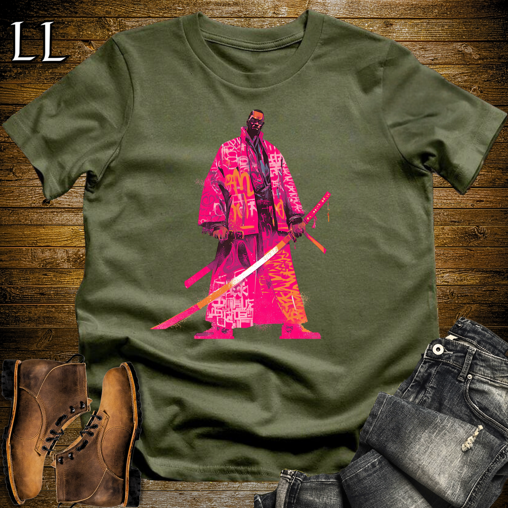 African Pink Street Samurai Military Green | African Warrior Tee