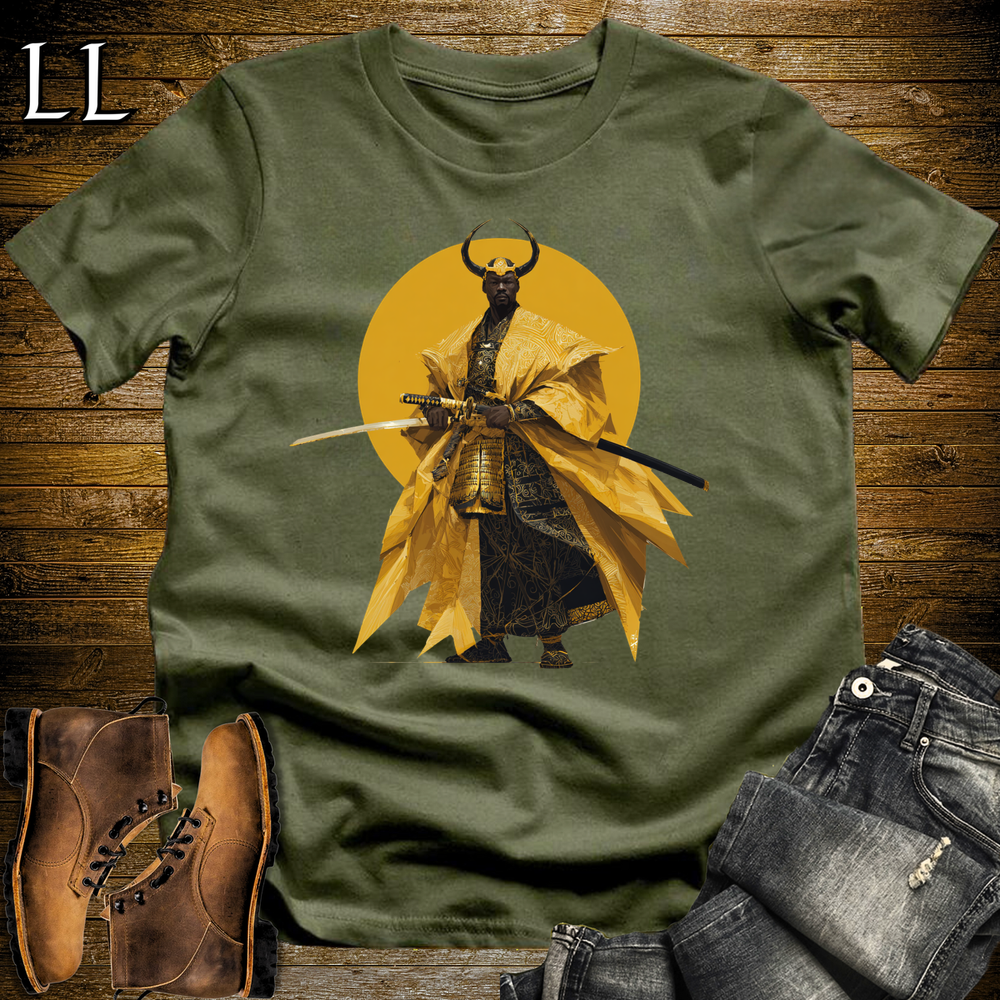 African Rising Sun Samurai Military Green | African Warrior Tee