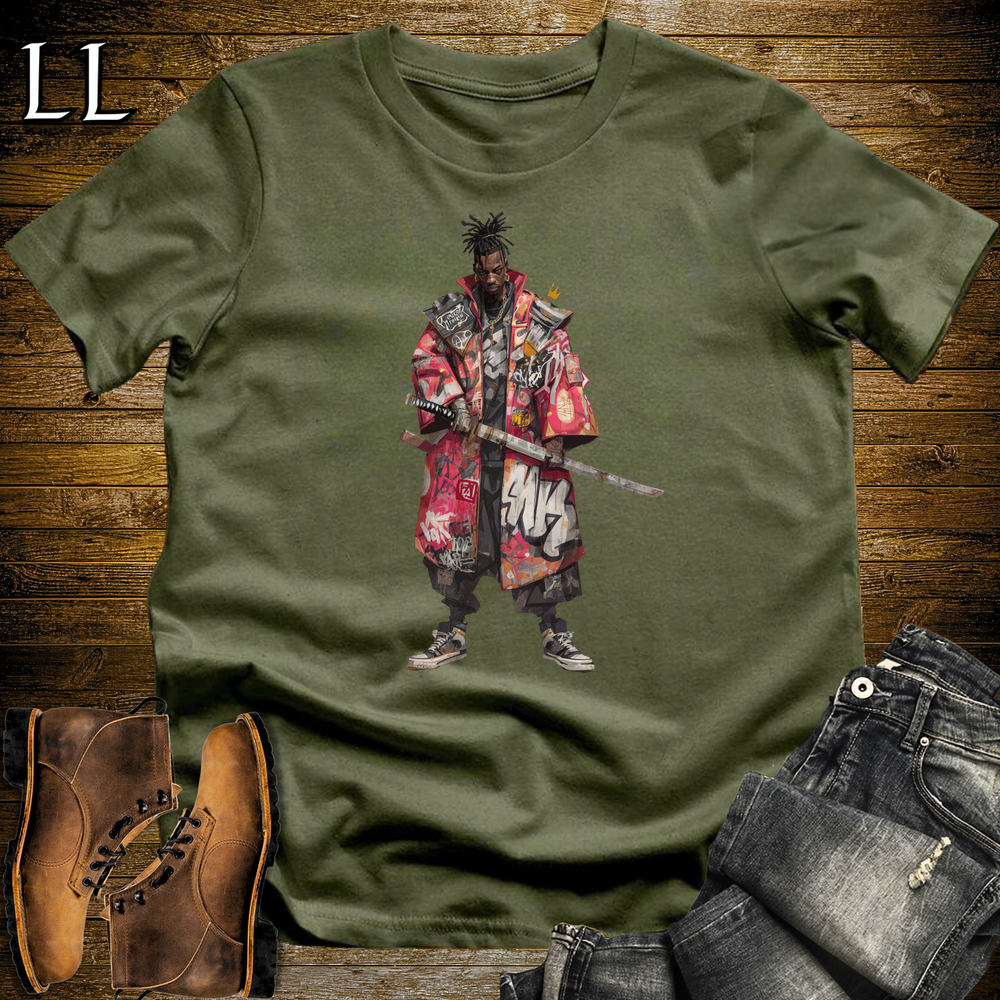 African Red Street Samurai Military Green | African Warrior Tee