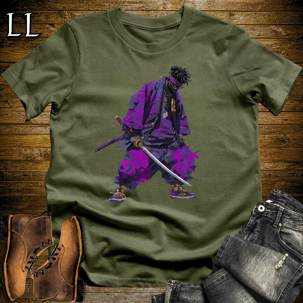 African Purple Street Samurai Military Green | African Warrior Tee