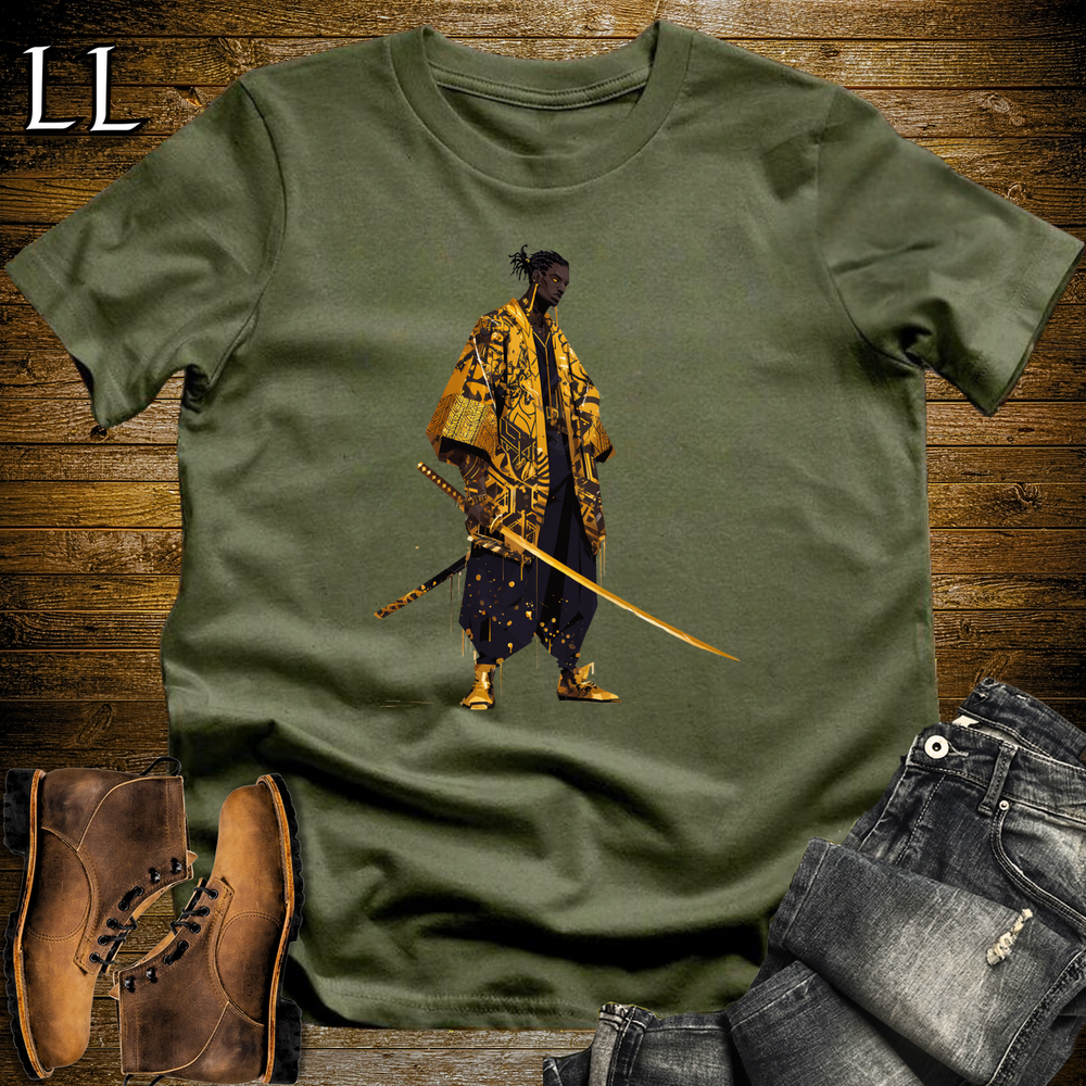 African Gold Street Samurai Military Green | African Warrior Tee