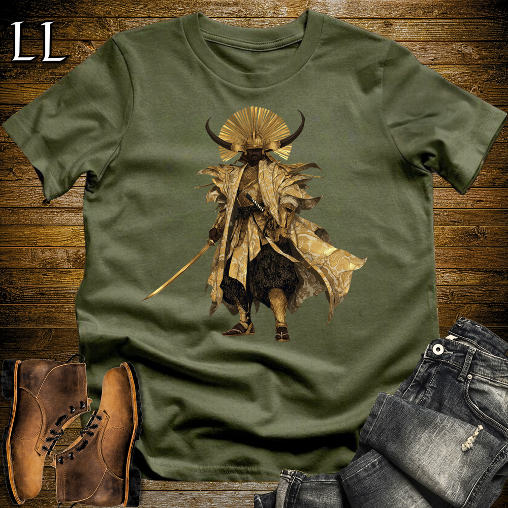 African Golden Samurai King Military Green | African Warrior Tee