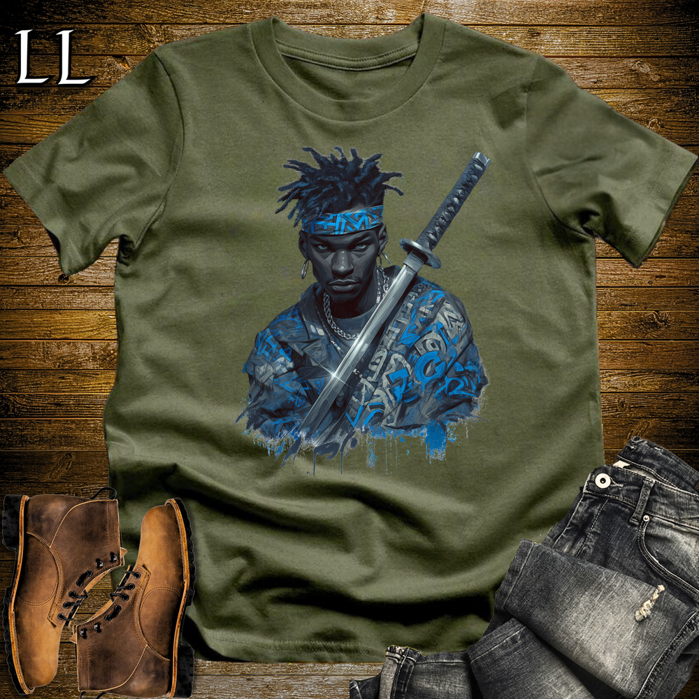 African Blue Street Samurai Military Green | African Warrior Tee