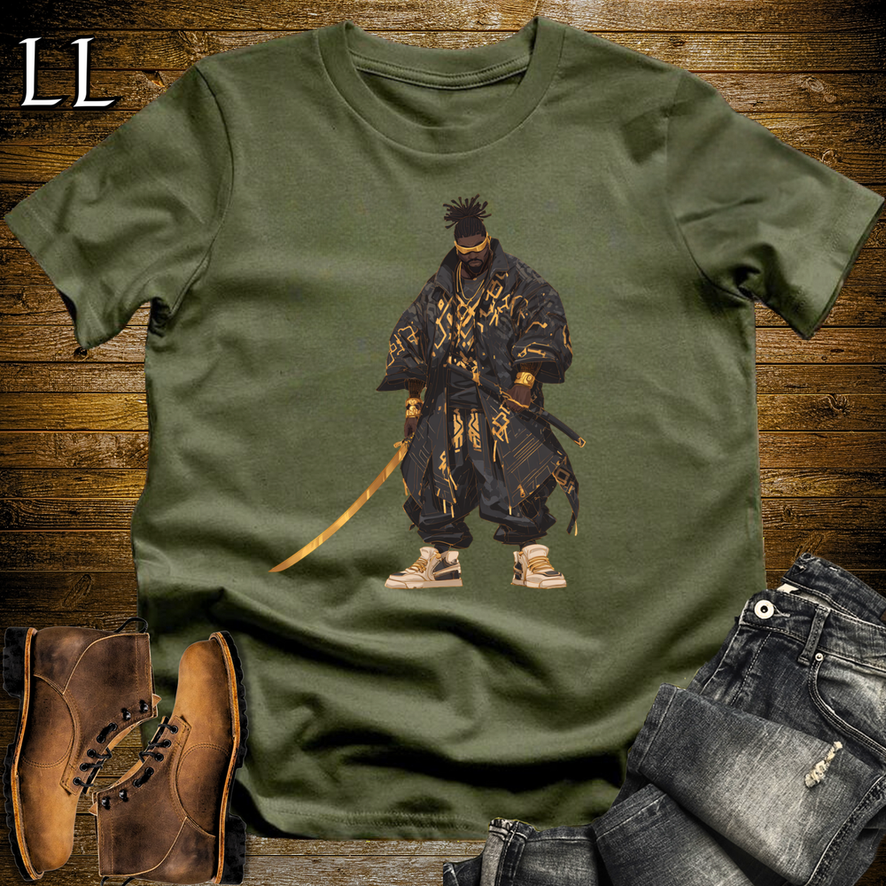 African Black Street Samurai Military Green | African Warrior Tee