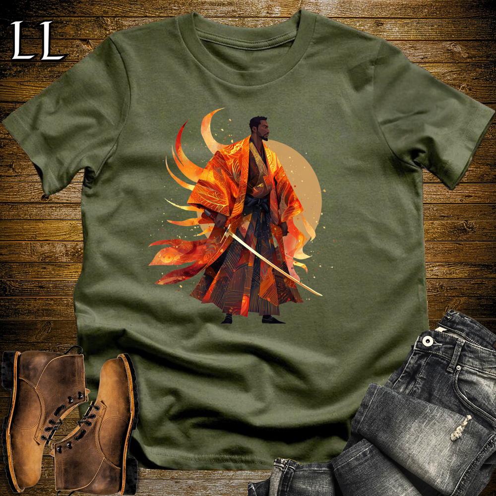 African Flame Samurai Military Green | African Warrior Tee