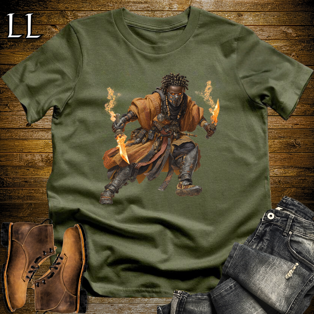 African Flame Dagger Assassin Softstyle Tee Military Green | African Warrior Tee