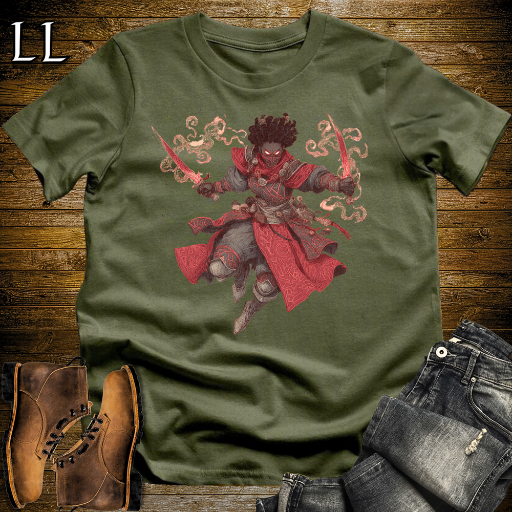 African Flame Assassin Softstyle Tee Military Green | African Warrior Tee
