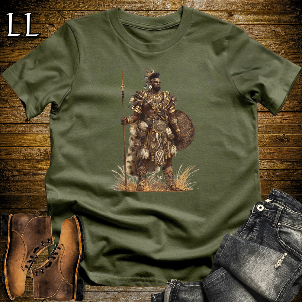 African Zulu Spear Warrior Softstyle Tee - Military Green