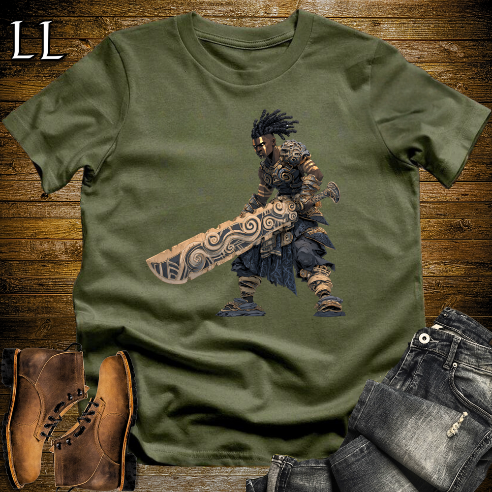 African Ancient God Sword Warrior Softstyle Tee Military Green | African Warrior Graphic