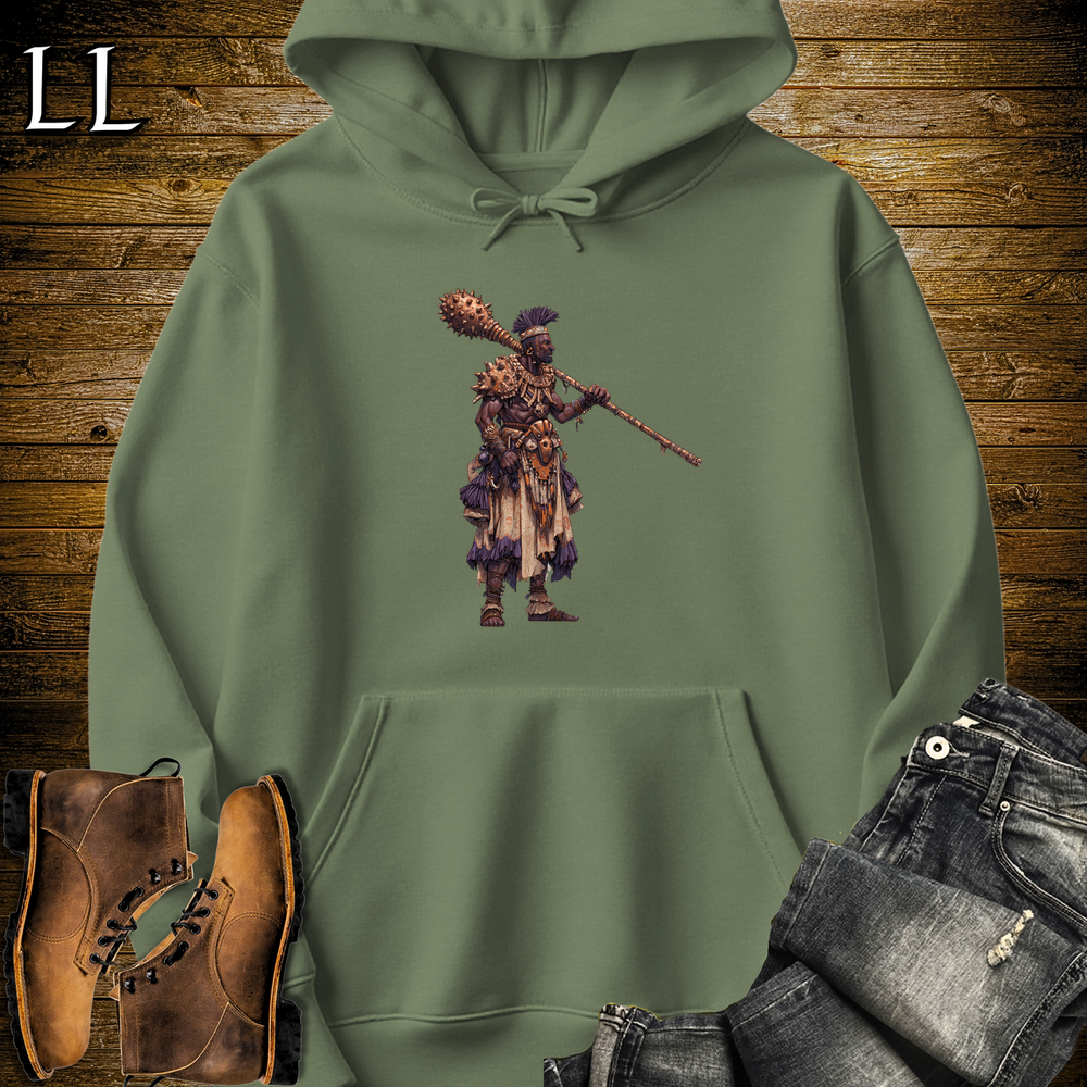 African Copper Mace Warrior Hooded Sweatshirt - Military Green