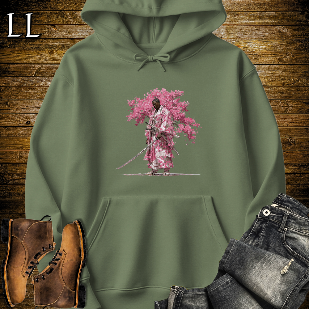 African Cherry Blossom Samurai King Hooded Sweatshirt - Military Green