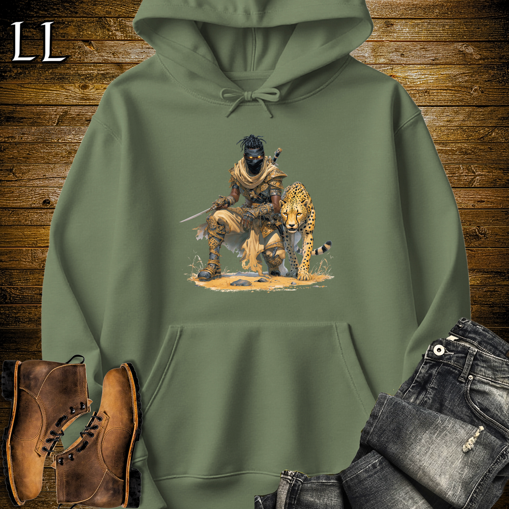 African Cheetah Assassin Hooded Sweatshirt Military Green | African Warrior Hoodie