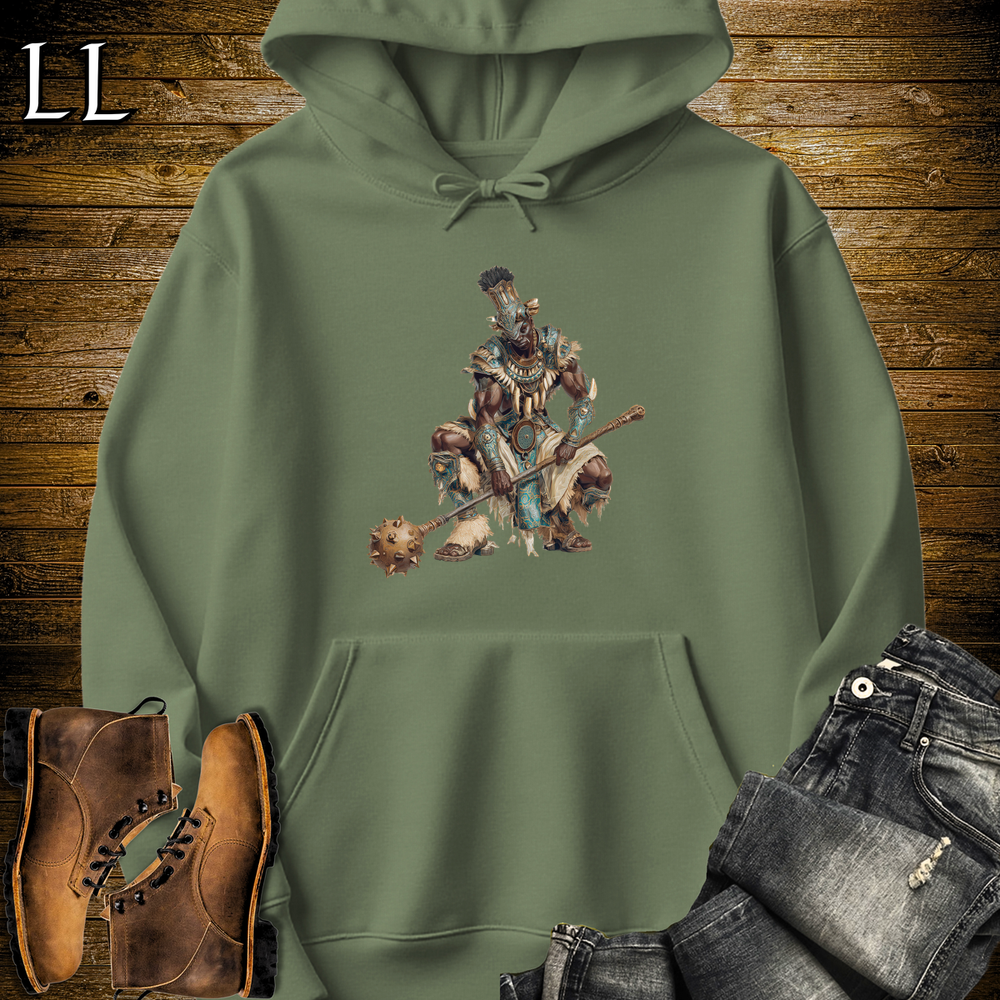 African Bronze Mace Warrior Hooded Sweatshirt - Military Green