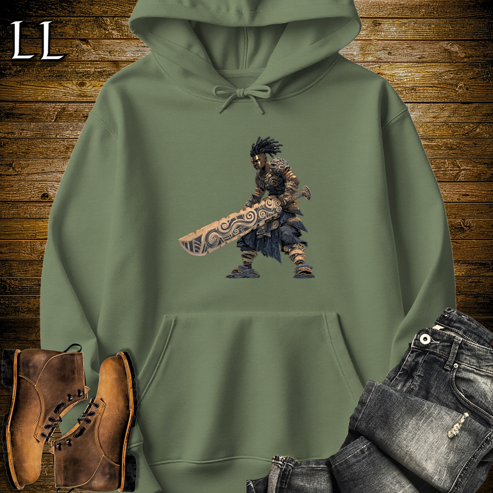 African Ancient God Sword Warrior Hooded Sweatshirt - Military Green
