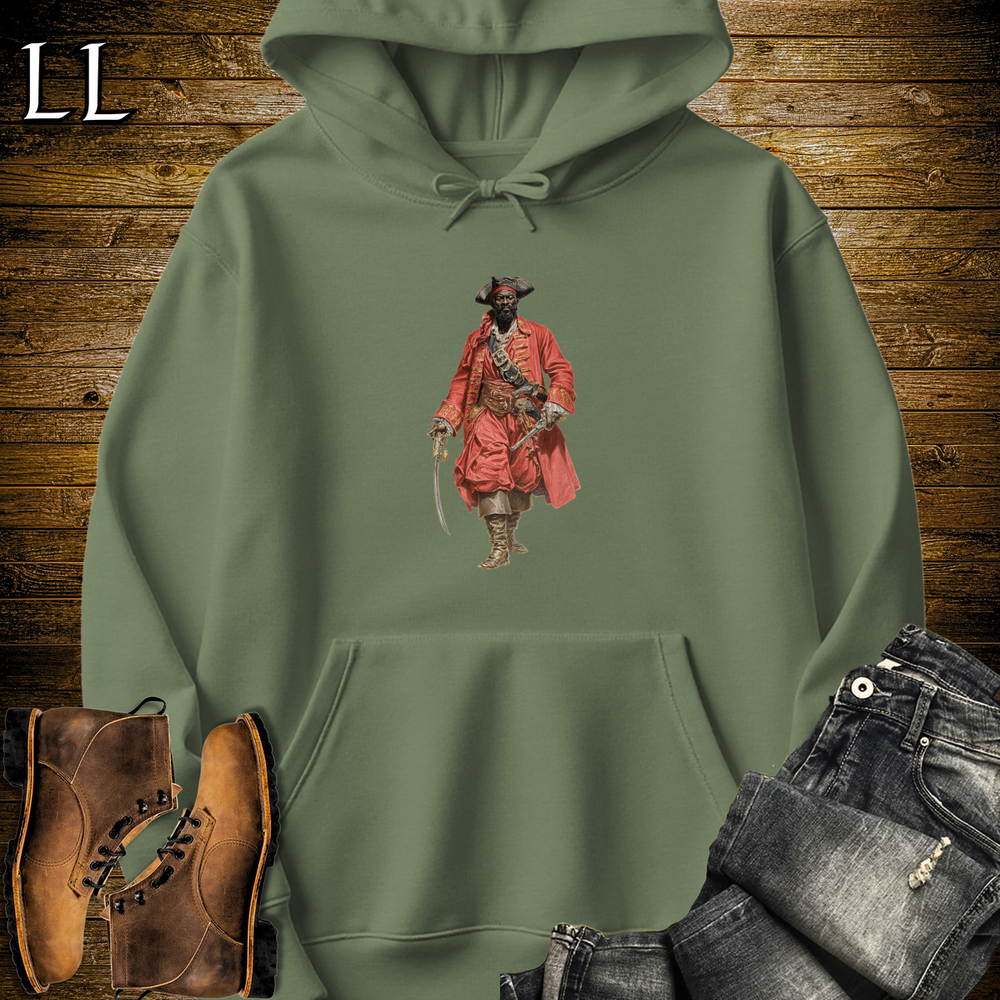 Afrian Redcoat Pirate King Hooded Sweatshirt - Military Green