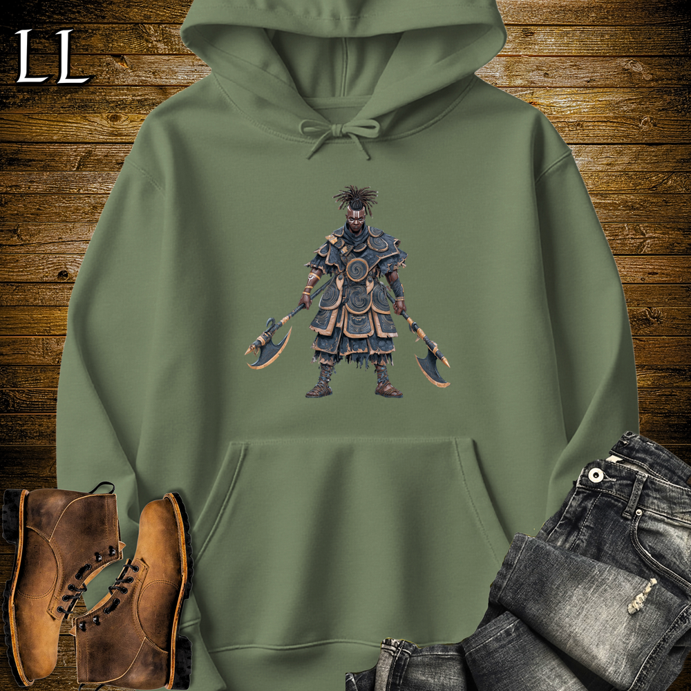 African Blue Dual Axe Warrior Hooded Sweatshirt - Military Green