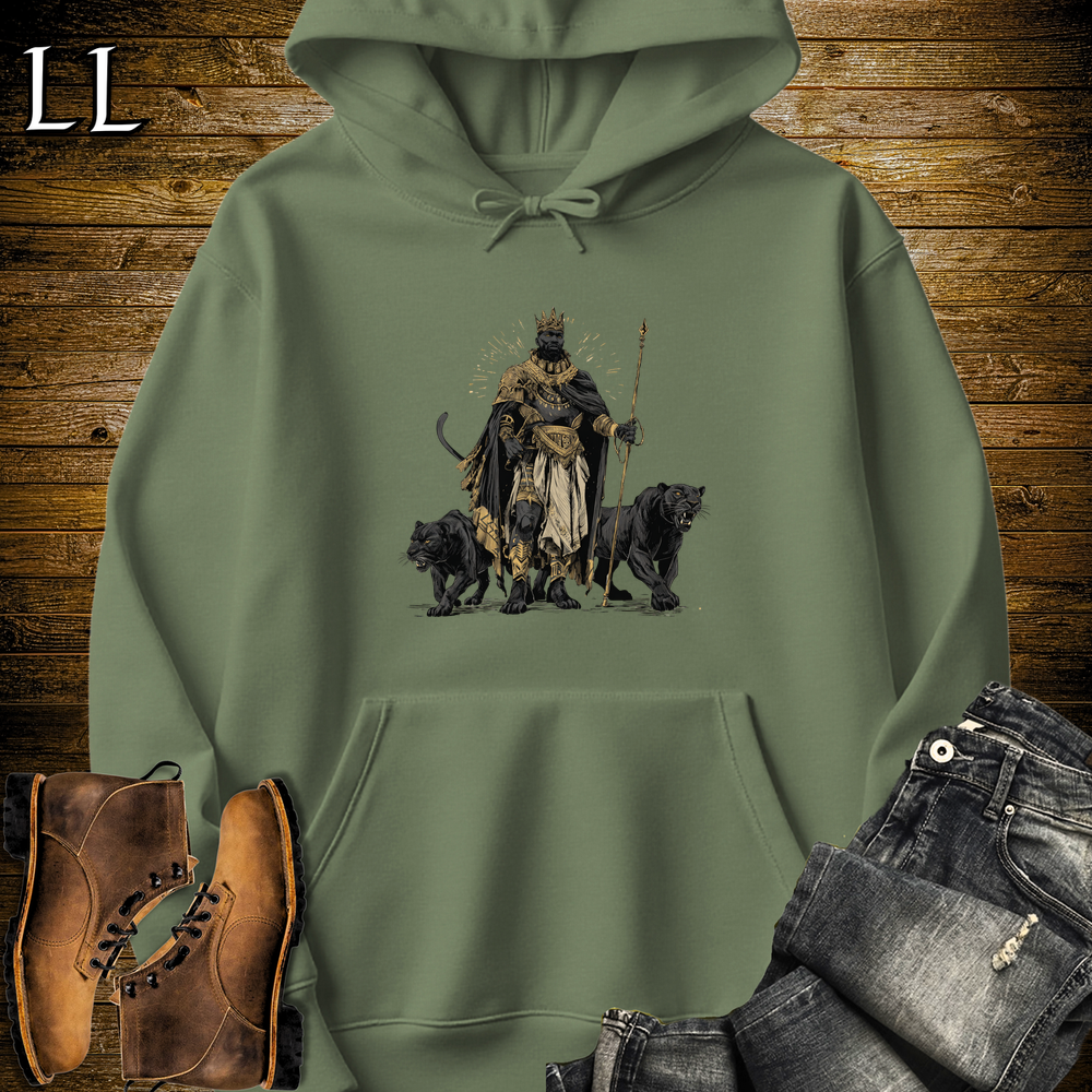 African Black Panther King Hooded Sweatshirt - Military Green