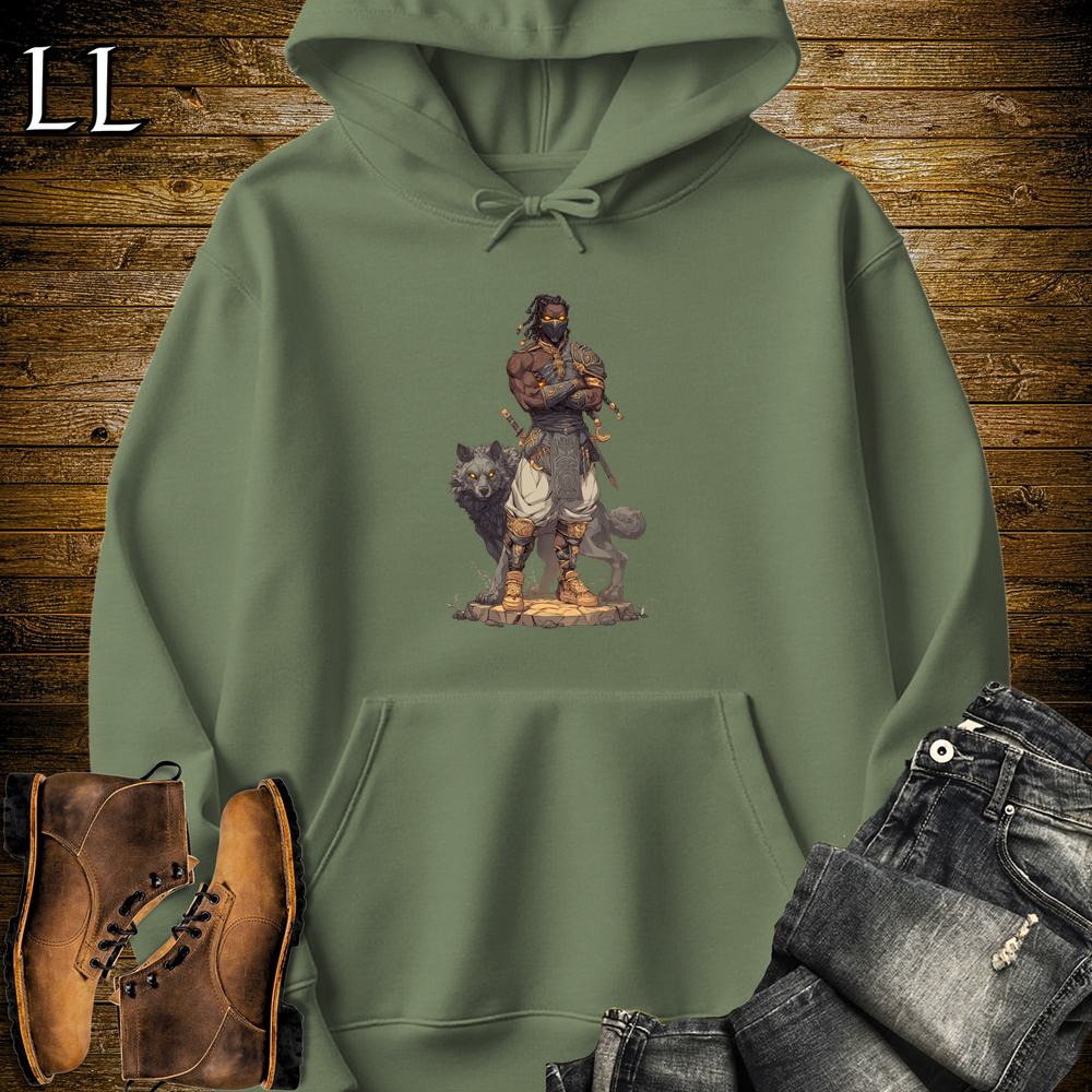 African Black Wolf Assassin Hooded Sweatshirt Military Green | African Warrior Hoodie