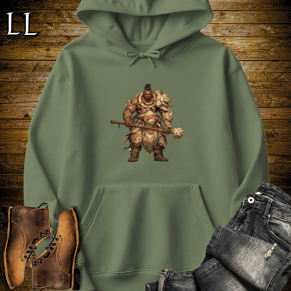African Bone Mace Warrior Hooded Sweatshirt - Military Green