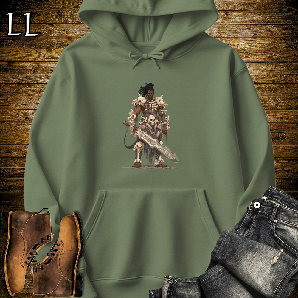 African Bone Barbarian Hooded Sweatshirt Military Green | African Warrior Hoodie