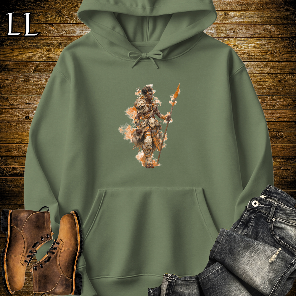 African Flame Spear Hooded Sweatshirt - Military Green