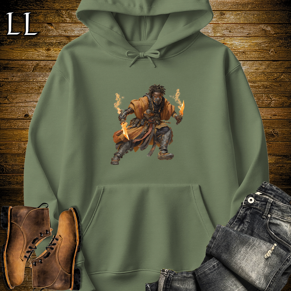 African Flame Dagger Assassin Hooded Sweatshirt - Military Green