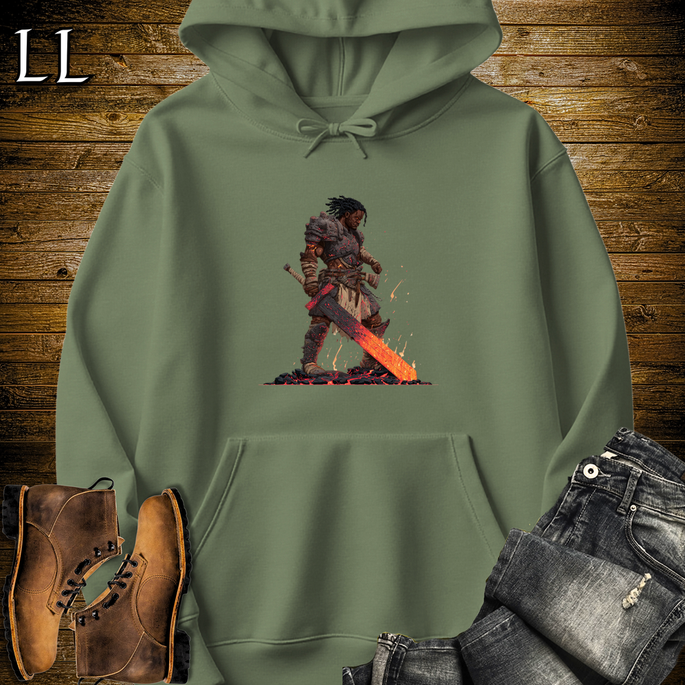 African Fire Barbarian Hooded Sweatshirt Military Green | African Warrior Hoodie