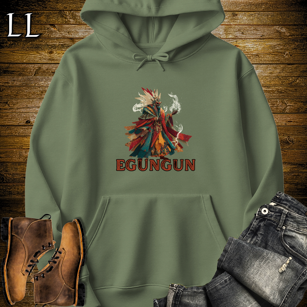African Egungun Spirits Hooded Sweatshirt - Military Green