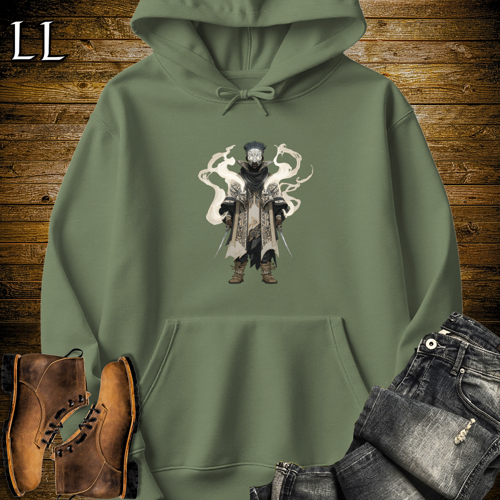African Spirit Mask Assassin Hooded Sweatshirt Military Green | African Warrior Hoodie