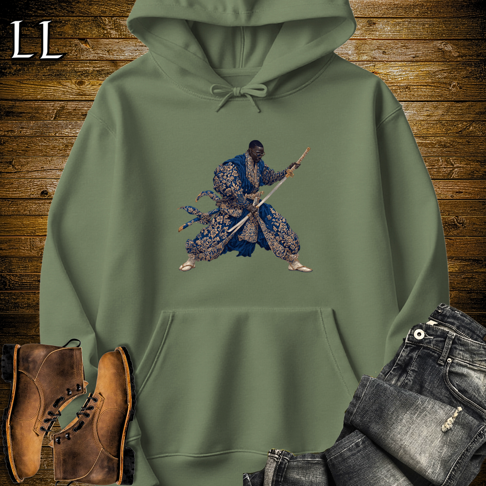 African Royal Gold Samurai King Hooded Sweatshirt - Military Green