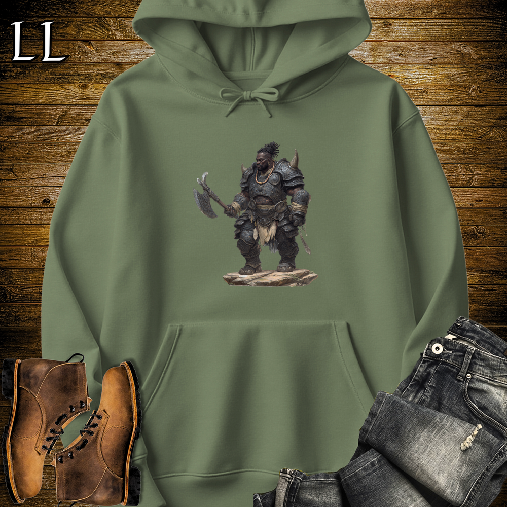 African Rhino Barbarian Hooded Sweatshirt - Military Green