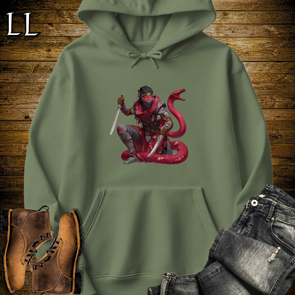 African Red Snake Assassin Hooded Sweatshirt - Military Green