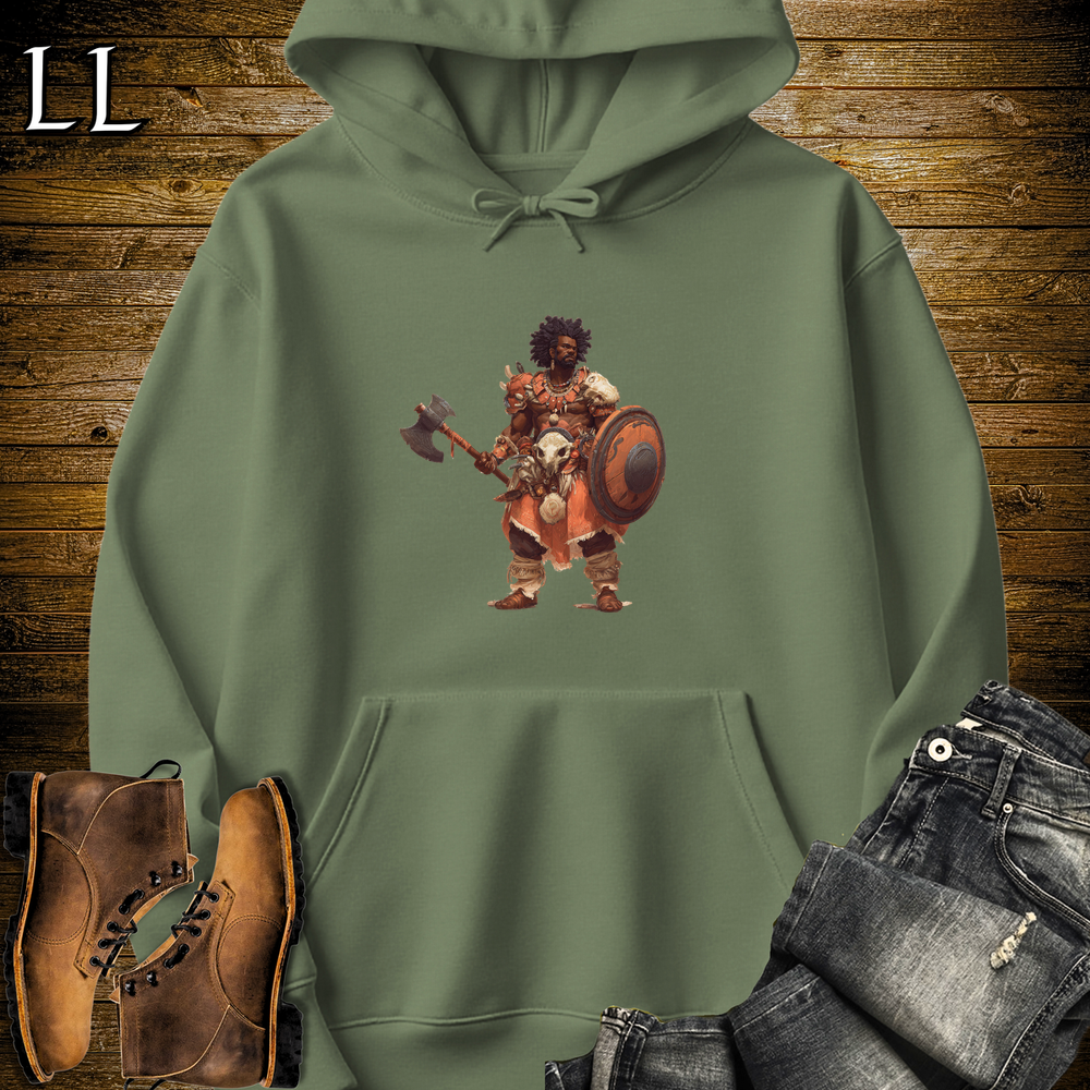 African Tribal Viking King Hooded Sweatshirt Military Green | Viking Warrior