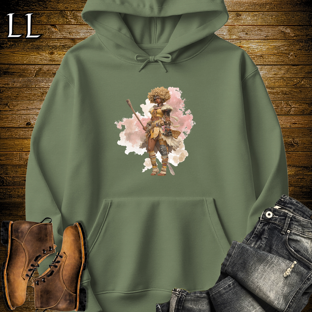 African Tribal Queen Hooded Sweatshirt Military Green | Warrior Queen
