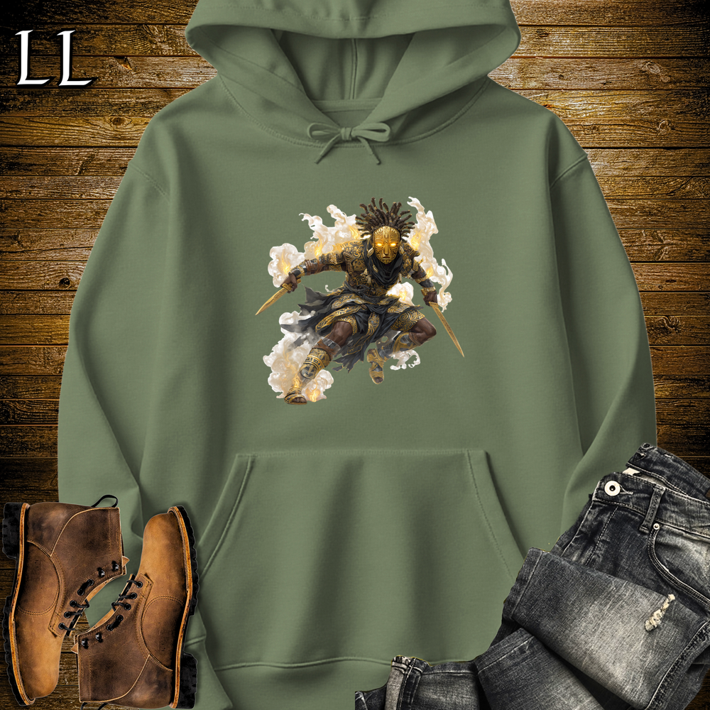 African Tribal Mask Assassin Hooded Sweatshirt - Military Green