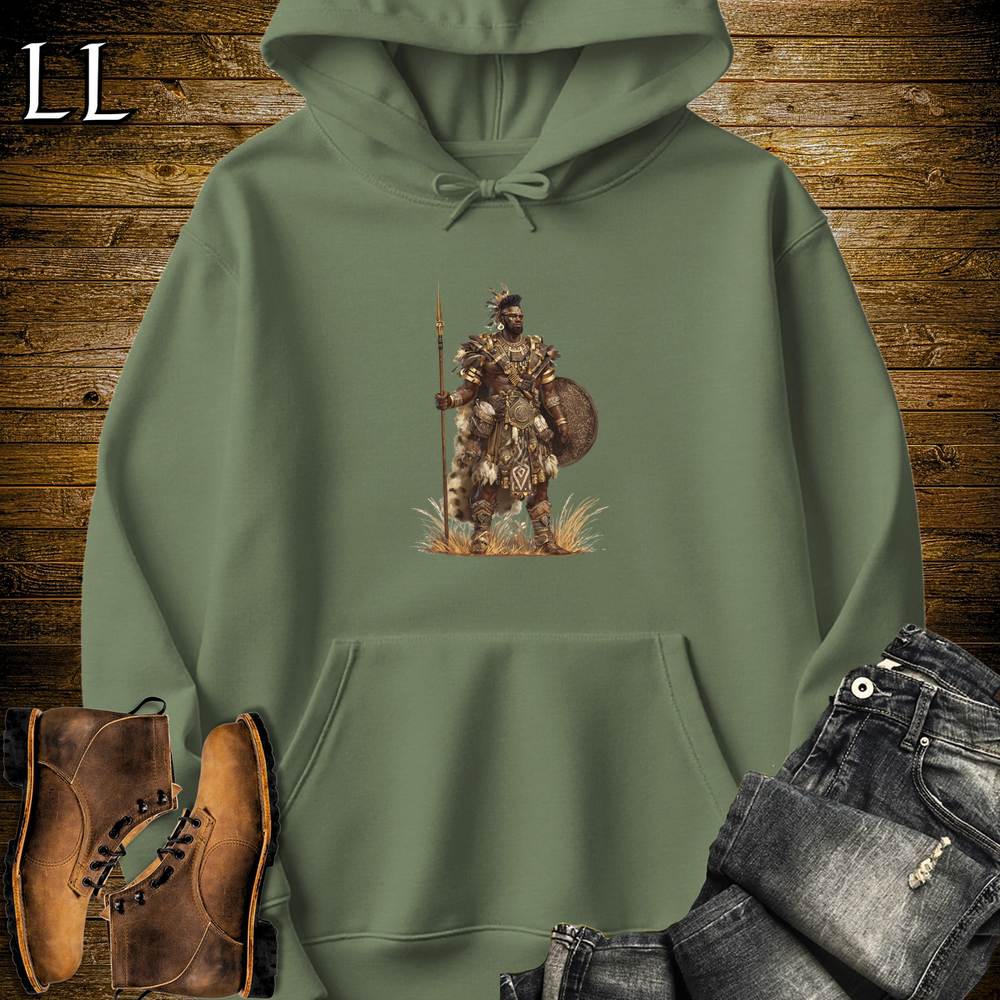 African Zulu Spear Warrior Hooded Sweatshirt - Military Green