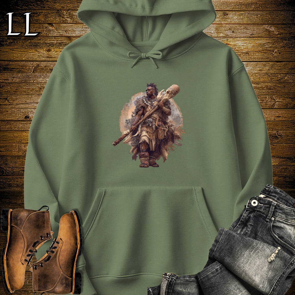 African Warrior Bone Club Hooded Sweatshirt Military Green | Bone Fighter