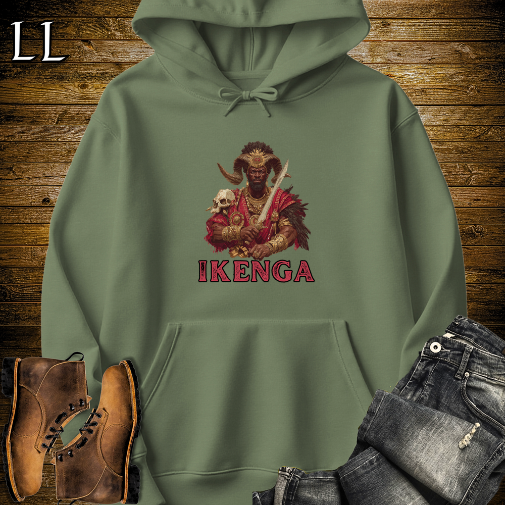 Ikenga African God Hooded Sweatshirt Military Green | African God Spiritual Hoodie