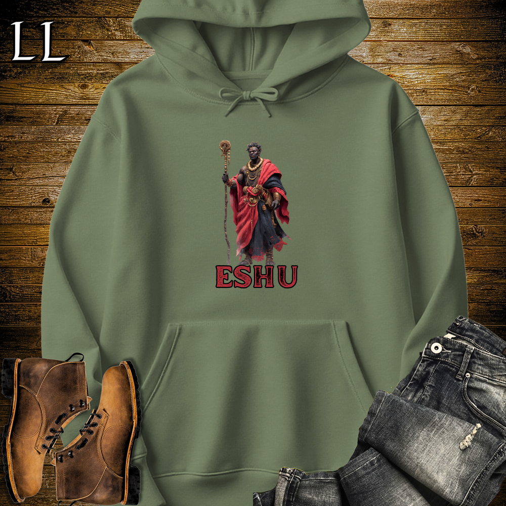 Eshu African God Hooded Sweatshirt Military Green | Crossroads Spiritual Hoodie