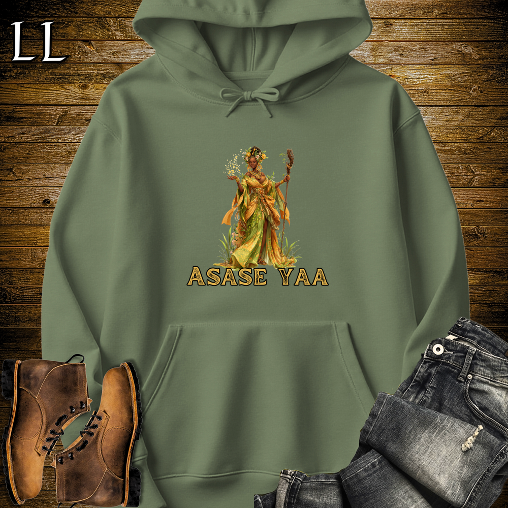 Asase Yaa African Goddess Hooded Sweatshirt - Military Green