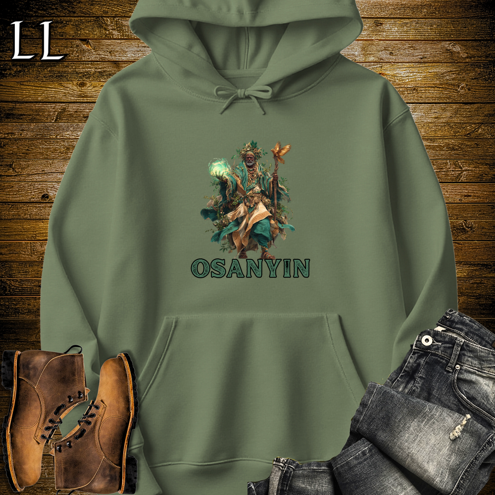 Osanyin African God Hooded Sweatshirt Military Green | African God Orisha Sweatshirt