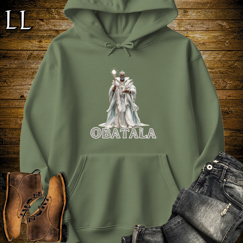 Obatala African God Hooded Sweatshirt Military Green | African Creator God Sweatshirt