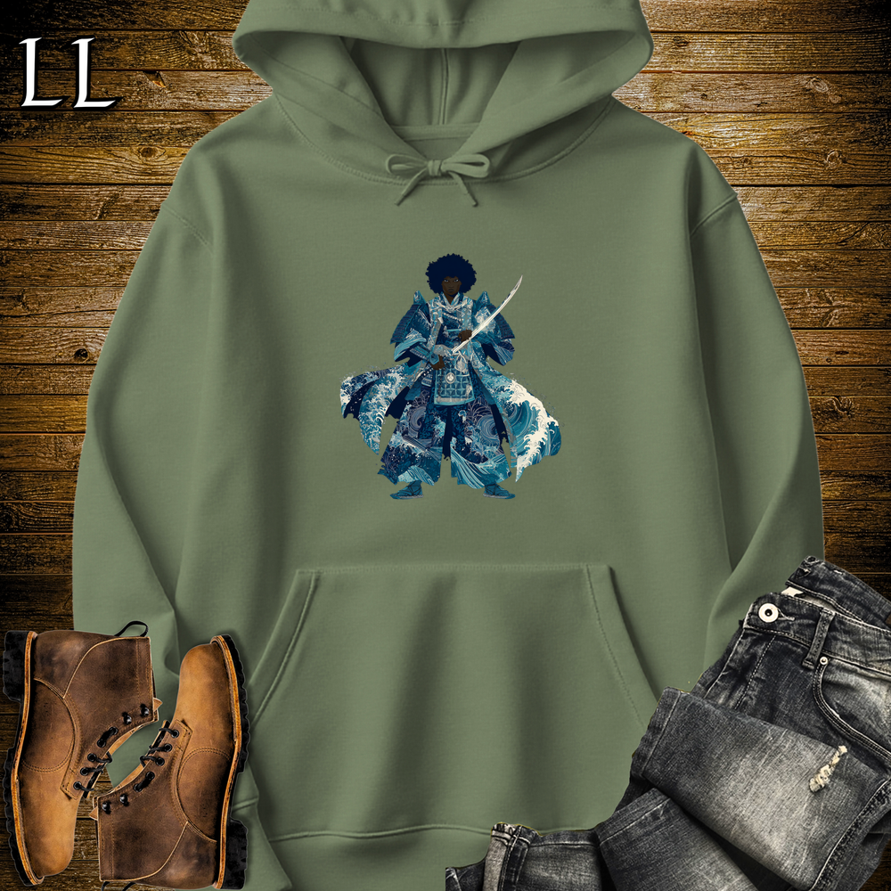 African Crashing Wave Samurai Hooded Sweatshirt - Military Green