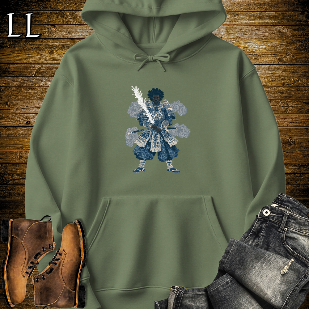 African Lightning Sword Samurai Hooded Sweatshirt - Military Green