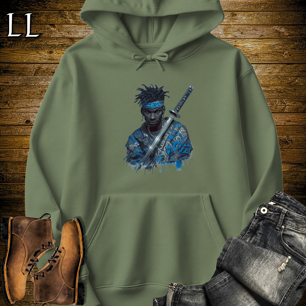 African Blue Street Samurai Hooded Sweatshirt - Military Green