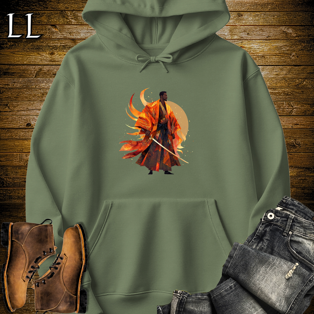 African Flame Samurai Hooded Sweatshirt - Military Green